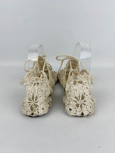 Load image into Gallery viewer, Original 1940's Make Do and Mend Homemade Summer Sandals in Crochet with Ankle Ties - UK size 5