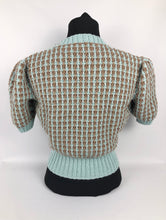 Load image into Gallery viewer, Reproduction 1940s Waffle Stripe Jumper Knitted from a Wartime Pattern in Duck Egg and Mocha - B 37 38 39 40 41