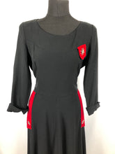 Load image into Gallery viewer, 1940s Black Crepe Dress with Red Velvet Trim and Paste Detail - Bust 36 37 38