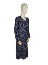 Load image into Gallery viewer, Original 1930's/1940's Volup Novelty Print Day Dress in Navy and White with Butterfly Print - Bust 44 46