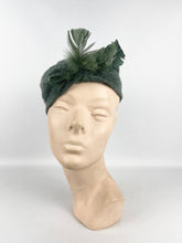 Load image into Gallery viewer, Original 1930's Sage Green Mohair, Crepe and Feather Turban Hat
