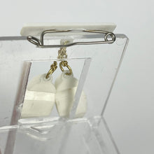 Load image into Gallery viewer, Vintage White Plastic Bar Brooch with Two Little Clogs Hanging - Vintage Dutch Tourist Pin