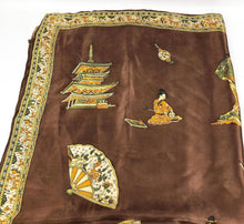 Load image into Gallery viewer, Vintage Satin Headscarf with Japanese Design of Ladies, Buildings and Fans