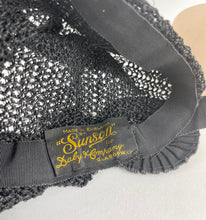 Load image into Gallery viewer, Original 1920s Black Cloche in Fine Crochet - Sunson Labelled Vintage Hat