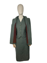 Load image into Gallery viewer, Original 1940's Green and Cream Three Piece Suit - Jacket, Skirt and Neat Little Waistcoat - Bust 36 37 38