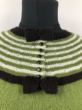 Load image into Gallery viewer, Reproduction 1930s Hand Knitted Jumper in Soft Green with Brown and Cream Stripes B 35" 36" 37"