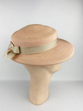 Load image into Gallery viewer, Original 1930s 1940s Soft Pink Straw Hat with Grosgrain Bow Trim