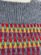 Load image into Gallery viewer, Reproduction 1940’s Hand Knitted Striped Jumper in Grey, Mustard, Purple, Green and Red - Bust 32 34 36