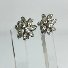 Load image into Gallery viewer, Original 1940s 1950s Claw Set Clear Paste Flower Clip on Earrings