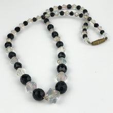 Load image into Gallery viewer, Original 1940s 1950s Black and Clear Faceted Glass Graduated Bead Necklace