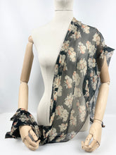 Load image into Gallery viewer, Original 1930's Fine Floral Chiffon Scarf on Black - Great Christmas Gift