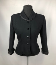 Load image into Gallery viewer, 1940s Black Jacket with Double Collar, Satin Trim and Glass Buttons - B35 36