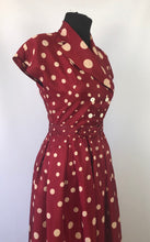 Load image into Gallery viewer, 1940s 1950s Marie Moore Red & White Polka Dot Grosgrain Silk Dress - B32