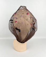Load image into Gallery viewer, Original 1950s Net Hood with Butterfly, Sequins and Floral Trim
