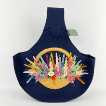 Load image into Gallery viewer, Original 1930's 1940's Dark Blue Felt Handbag with Basket of Flowers Applique