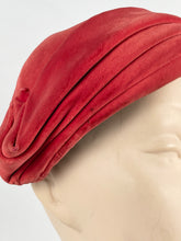 Load image into Gallery viewer, Original 1950s Libye Diamond Red Velvet Hat with Beaded Leaf Applique *