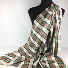 Load image into Gallery viewer, Original 1950s Artificial Silk Tartan Scarf in Red, Black, Green and Cream - Would Make a Great Headscarf