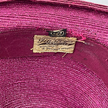 Load image into Gallery viewer, Incredible Original 1940's Oversized Pink Straw Summer Hat with Stripe Band And Flower Trim