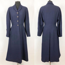 Load image into Gallery viewer, Late 1940s or Early 1950s Blue Self Striped Wool Fit and Flair Coat - Bust 36 38