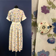 Load image into Gallery viewer, 1940s Belted White Cotton Dress with Pretty Floral Print and Contrast Collar and Cuffs - Bust 36 38