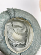 Load image into Gallery viewer, Original 1930's Blue Green Straw Hat with Grosgrain and Glass Bead Trim