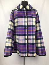 Load image into Gallery viewer, Vintage Wool Cape in Bold Blue and Purple Check - Bust 40 42 44