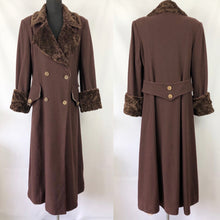 Load image into Gallery viewer, RESERVED FOR CAROLE DO NOT BUY Volup 1970s Does 1940s Chocolate Brown Coat with Faux Fur Trim on Collar and Cuffs - Bust 42" 44"