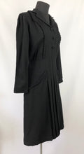 Load image into Gallery viewer, 1930s 1940s Black Wool Pleated Dress with Ruffle Trim - Bust 36