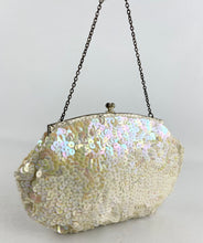 Load image into Gallery viewer, Original 1940's 1950's Pastel Sequin French Evening Bag with Glass Bugle Beads