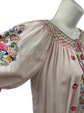 Load image into Gallery viewer, Original 1930’s Hungarian Embroidered Blouse in Pale Pink Crepe - Petite