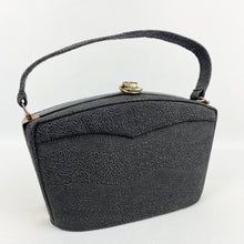 Load image into Gallery viewer, Original 1940s Black Embossed Plastic Box Bag Made to Look Like Corde