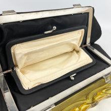 Load image into Gallery viewer, Original 1940's American Made Black Fabric Bag with Huge Chunky Apple Juice Bakelite Clasp *