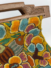 Load image into Gallery viewer, Original 1920’s Crewel Work Wool Bag with Birds and Flowers - Pretty Carved Wooden Handles