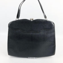 Load image into Gallery viewer, 1930s Midnight Blue Leather Handbag with Scalloped Detail