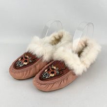 Load image into Gallery viewer, Original 1920's Embroidered Silk Boudoir Slippers with Genuine Fur Trim