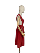 Load image into Gallery viewer, Original 1940's Bright Red Fine Grosgrain Pinafore Dress with White Soutache Detail - Bust 36