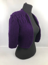 Load image into Gallery viewer, 1940s Style Hand Knitted Bolero in Purple - B 40 42 44 Volup