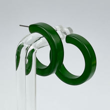 Load image into Gallery viewer, Vintage 1940's 1950's Small Green Bakelite Hoop Earrings for Pierced Ears