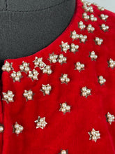 Load image into Gallery viewer, Perfect for Christmas Original 1950s Cotton Velvet Zip Front Cropped Jacket with Sequin and Faux Pearl Decoration - Bust 38" 39" 40"