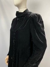 Load image into Gallery viewer, Original 1930s Black Cotton Velvet Opera Coat with Incredible Collar Detail - Bust 40 41 42