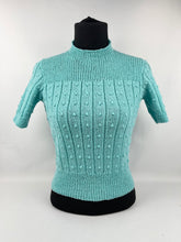 Load image into Gallery viewer, Late 1930's Reproduction Jumper with Broad Rib and Bobbles in Blue Turquoise - Bust 33 34 35 36