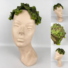 Load image into Gallery viewer, Original 1950's Green Grapes and Vine Leaves Half Hat with Bow Trim *