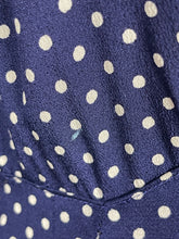 Load image into Gallery viewer, Original 1940's Volup Navy and White Polka Dot Crepe Day Dress - Bust 42 44