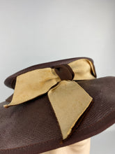 Load image into Gallery viewer, Original 1930s Brown Straw Hat with Cream Grosgrain Trim
