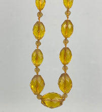 Load image into Gallery viewer, Original 1940s 1950s Amber Coloured Faceted Glass Graduated Bead Necklace
