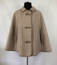 Load image into Gallery viewer, Vintage Wool Cape in Duck Egg Blue and Milk Chocolate Brown Check - Bust 34 36 38