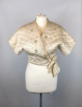 Load image into Gallery viewer, 1950s Cream Satin Quilted Bed Jacket by Harrods - B36