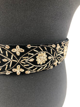 Load image into Gallery viewer, Original Vintage Black Velvet Belt with Metallic Silver Embroidery - Waist 32" 33"
