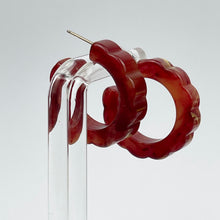 Load image into Gallery viewer, Vintage 1940's 1950's Rhubarb and Custard Bakelite Scalloped Edge Hoop Earrings for Pierced Ears