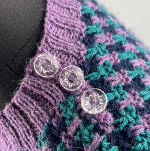 Load image into Gallery viewer, Reproduction 1940's Waffle Stripe Jumper in Purple, Teal and Navy Knitted from a Wartime Pattern - B 36 38 40